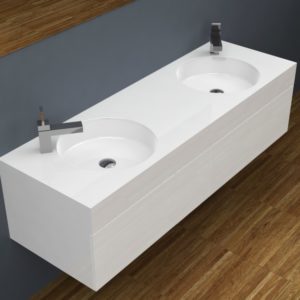 Мебель для ванной комнаты из искусственного камня Corian с двумя круглыми интегрированными раковинами Blocco INTEGRO D400/2